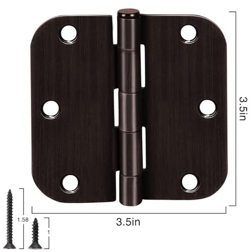 12 Pack Oil Rubbed Bronze Door Hinges 3.5" x 3 1/2 Inch Black Brushed Interior Hinge Rounded 5/8" Radius Corner 3 ½"Iron Residential Standard Bedroom Bifold Single Double Doors Hardware Kit by TDCHINGES - Image 5