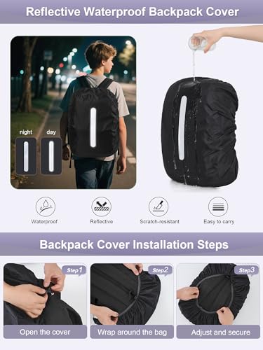 FIORETTO Backpack Womens School Bag Girls Boys, Lightweight Water-Resistant Fits 15.6” Laptop Large Capacity Rucksack with Rain Cover, Ideal for School College Commuting Travel Black - Image 6