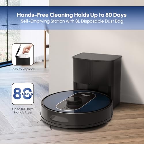 Image of Robot Vacuum and Mop with Self Emptying : 6000Pa Suction,80-Days Hands Free, LiDAR Navigation, Multi-floor Mapping, App & Voice Control, Ideal for Apartment, Carpet, Hardwood Floor, 2026 NEW MODEL