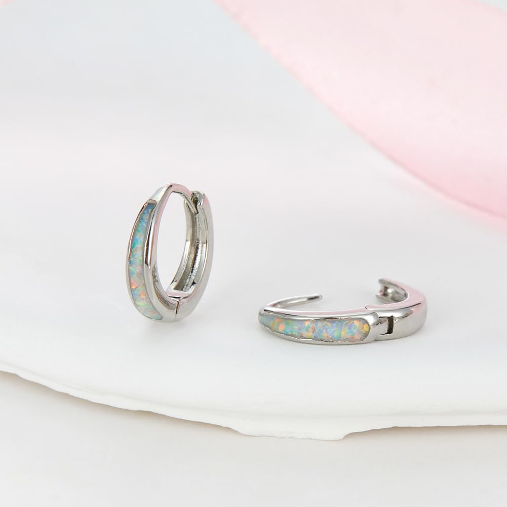 Opal Huggie Earrings Hoop Dainty Silver/Gold Earrings for Women 14k Gold Plated Earring Small Hoop Earring Gold Jewelry Opal Jewelry Women Mother's Day Birthday Gift for Mom Her - Image 5