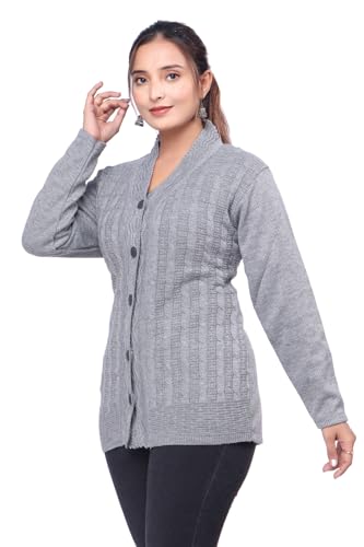 Image of Women Long Chain Design Woolen Winter WEAR Coat Cardigan (DKSELF)