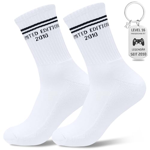 Smlper 16 18 30 Geburtstag Geschenke Lustige Socken Geburtstagsgeschenk Geburtstag Socken Und Schlüsselanhänger Geschenk Baumwolle Tennissocken für 16 18 Jährigen Teenager 30er Männer Frauen