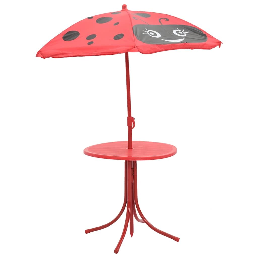 Jeu de Bistro avec Parasol pour Enfants 3 pcs Rouge,Meubles,Mobilier de Jardin,Salons de Jardin,5.1 kg-41842