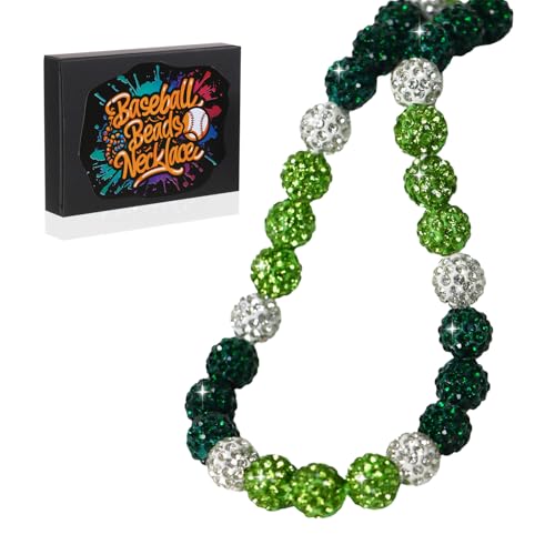 Baseball Beaded Necklace for Men,Baseball Necklace Gifts,Diamond Rhinestone Discoball bead necklace,Chain Necklace Gifts for Baseball Player Team Lovers