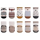 ALLY-MAGIC 5 Paar Anti Rutsch Socken Kinder, Baby Socken mit ABS Noppen, Rutschfeste Baumwolle Socken für Kleinkinder, Tiermotive Socken für Spielen Tanzen Laufen im Haus E21-BBFHW