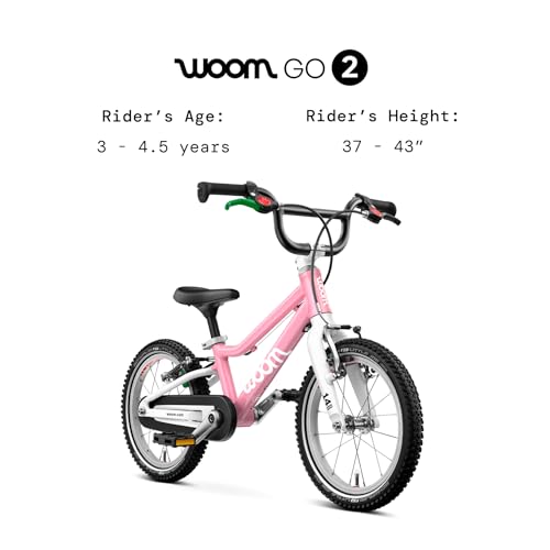 Image of woom GO 2 Bicycle for Children 3 to 4.5 Years Old, 14-Inch Lightweight Bike with Handbrake, Steering Limiter & Chainguard for Boys & Girls