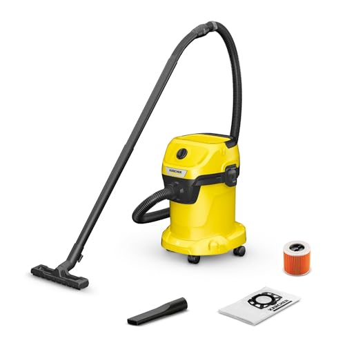 Karcher, Aspirador en Seco y Húmedo WD 3 V 17/4/20, Enchufe, Filtro Cartucho, 1000 W, Depósito 17 l, Manguera aspiración 2 m, Cable 4m, Función de soplado