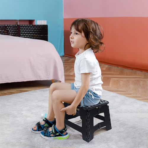 Image of Flottian 9 inch Folding Step Stool for Adults and Kids Holds Up to 300 lbs,Non-Slip Folding Stools with Portable Handle, Compact Plastic Foldable Step Stool for Bathroom,Bedroom, Kitchen Black