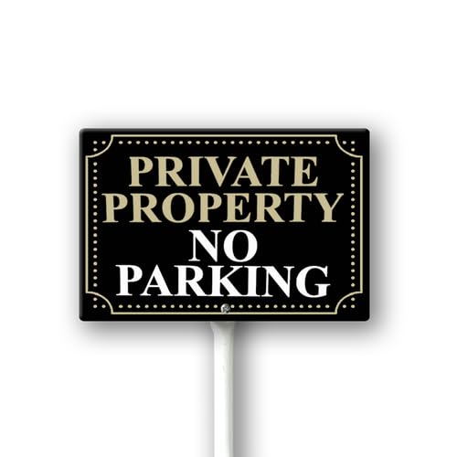 Vdenvileye Private Property No Parking Yard Sign 12" x 8" With 12.8" Long Metal Stakes No Parking Lawn with Stand Keep Off Aluminum Outdoor Use Home Business
