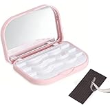 YiQiYi Cosmetic Case Empty Eyelashes Storage Case with Makeup Mirror Holder Box Fake Eyelash Packing Travel Storage Case Eyelashes Bag(Light Pink)