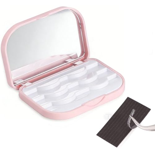 YiQiYi 3 Layer Eyelash Storage Case with Mirror Make Up Storage Box Pink