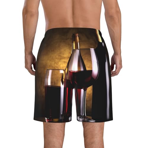 Men's Swim Trunks Quick Dry Bathing Suits Three Wine Bottles and Glass Over Beach Board Shorts Swimwear with Pockets3