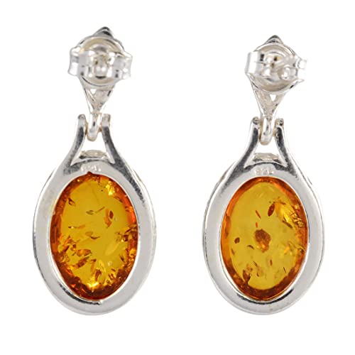 Sterling Silver Baltic Honey Oval Amber Earrings #TOP3