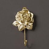 MDPLY Gold Decorative Wall Hook, Vintage Flower Key Hook, Resin Rose Bathroom Towel Hooks, Cute Hooks for Coat, Scarf, Bag, Robe, Hat for Wall Hanging Things (Brass Color)