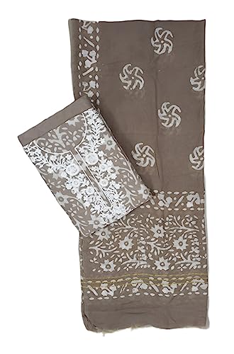 Image of Women's Batik Print Cotton silk, Chanderi Dress Material with heavy embroidery work on Neck and all over with beautiful Dupatta