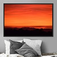 Framed Canvas Wall Art Orange Sunset Abstract Aerial Colorful Digital Art Landscape Minimalist Mountain Top Multicolor - 16x24 inches