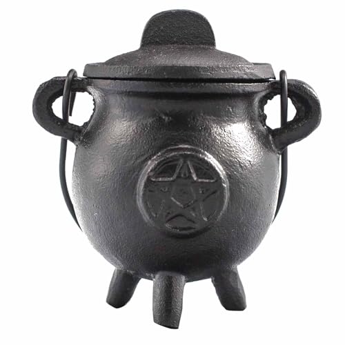 Ancient Wisdom Caldero de hierro fundido, perfecto para brujería, hechizos de energía, altar de Halloween, pagano y rituales wiccanos (Pentágono, 6,5 x 13 cm)