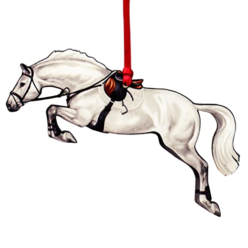 Hunter Jumper Horse Christmas Ornament, Sport Horse Jumping Decoration, Horse Gifts for Equestrian (White/Light Gray)