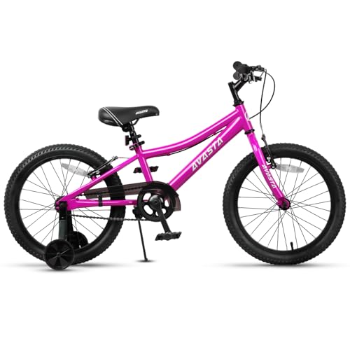 AVASTA 18 Zoll Kinderfahrrad für 5, 6, 7 und 8 Jahre alte Kinder, Jungen und Mädchen, mit Zwei Handbremsen, Ständer und verstellbarem Sitz, rosa