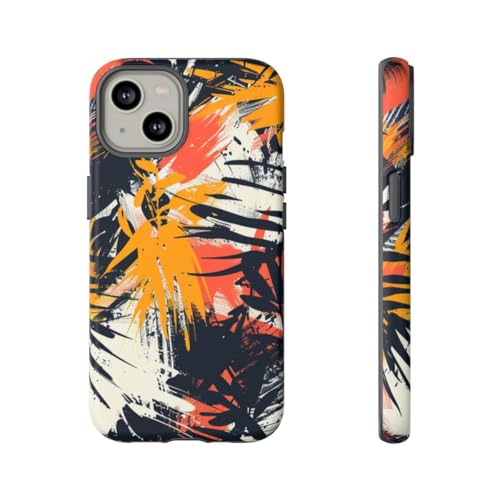 Coque Abstract Tropical Brushstrokes iPhone 14 orange mate pour éviter rayures et traces