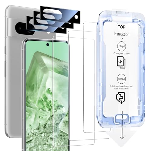 SMARTDEVIL [3+3 Pack] for Google Pixel 8 Screen Protector with Camera Lens Protector, Finger Print Reader Compatible, Fast & Easy Installation, Clear 9H Tempered Glass Film, Alignment Frame