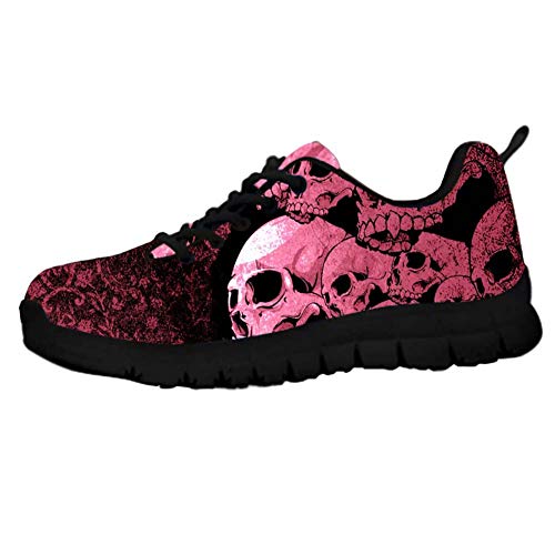 Belidome Totenkopf Mesh Sneakers für Walk Sports Slip On Trainer rutschfest Weich Atmungsaktiv