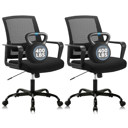 Image of CLATINA Ergonomic Desk Chair, Mid Back Mesh Computer Chair with Lumbar Support and Armrest, Height Adjustable Swivel Chair for Home Office, Black (2PK)