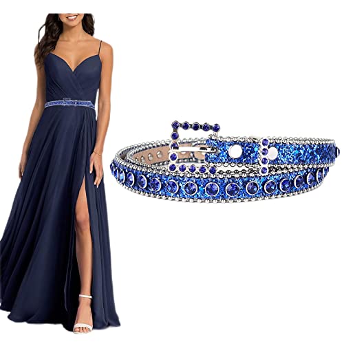 TINIDI Womens Thin Belts Skinny Leather Belt Luxury Strap Rhinestones Studded Bling Waist Belt