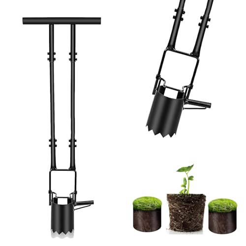 BAKENLON Outil de plantation de bulbes avec support et bord en dents de scie, aide à la plantation profonde, bouchon de soude robuste pour tulipes, iris, poignée longue jonquille, fond dentelé