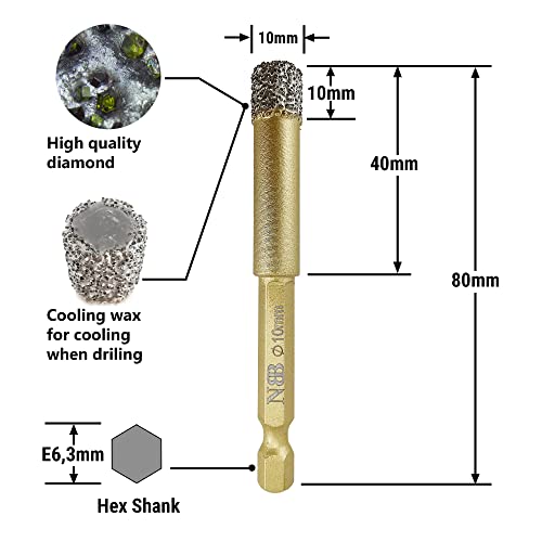 NBB Brazed Diamond Drill Bits with Hex Shank E6.3mm, Fast Connect,Dry or Wet Drilling on Porcelain, Ceramic, Tile, Granite - Image 2
