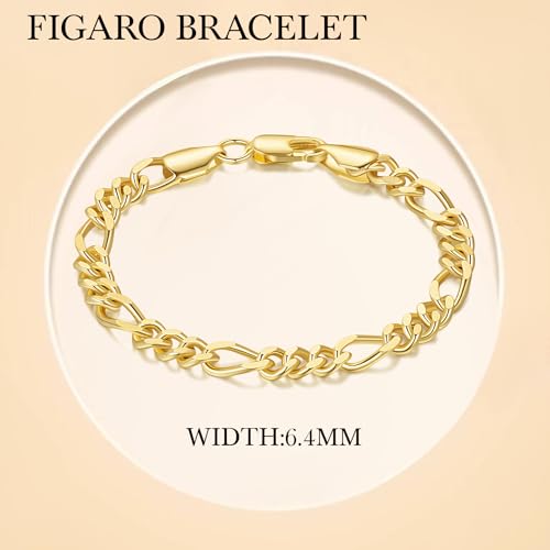 Gold Bracelets for Women 14K Gold Bracelets for Womens Bracelet Figaro Link Chain Bracelet for Women Men 6.5/7/7.5/8/9in3