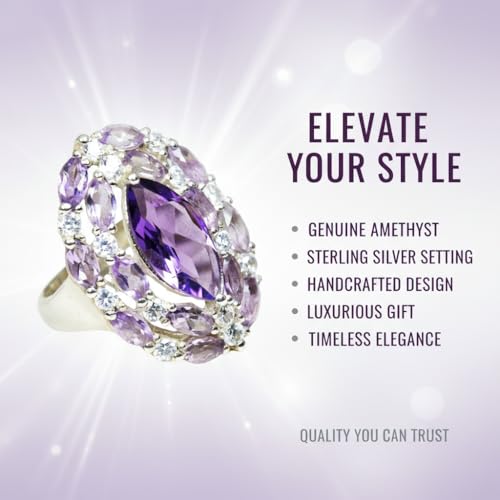 Argent Marquise Violet Amethyst : bague mixte en argent véritable - 3