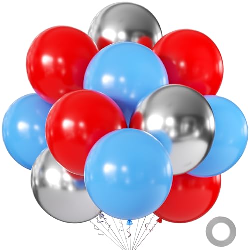 KALOR Blue Red and Silver Balloons 18 Inch 24 Pack Matte Helium Latex Round Balloons for Birthday Wedding Graduation Bridal Shower Baby Shower Party Decorations