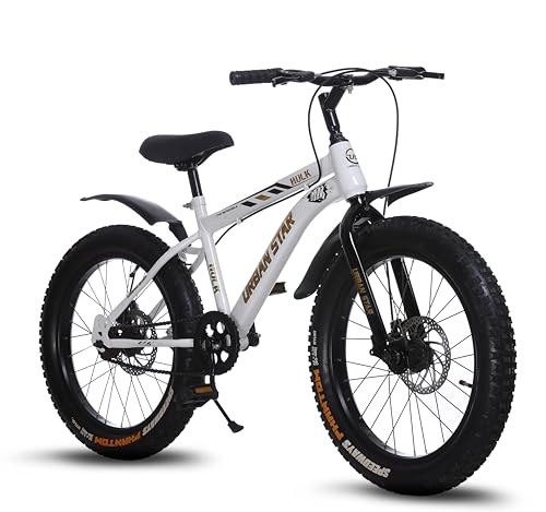 URBANSTAR Hulk | 20T BMX | Double DISC | Fat Tyres Semi Assembled | 20 T Fat Tyre Cycle (Single Speed, White), Rigid, Kid, 20