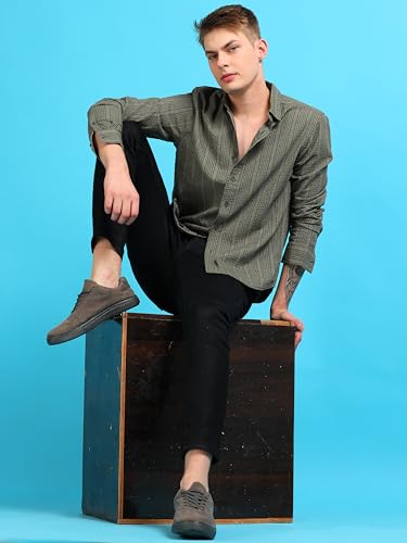 Image of StitchX Men's Full Sleeve Textured Casual Spread Collar Shirt