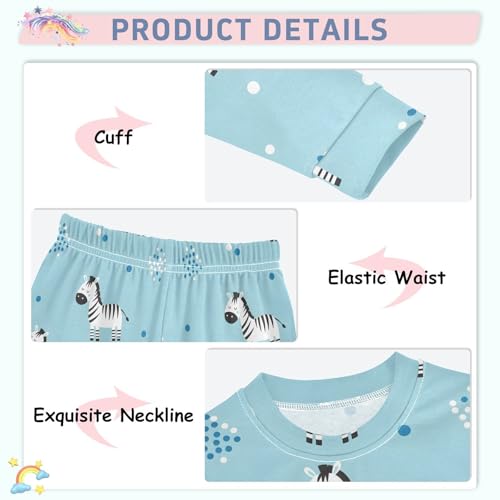 Pajama Sets Long Sleeve Zebra Pattern on Light Blue Soft Comfy Sleepwear 2 Piece PJS 3-8T4