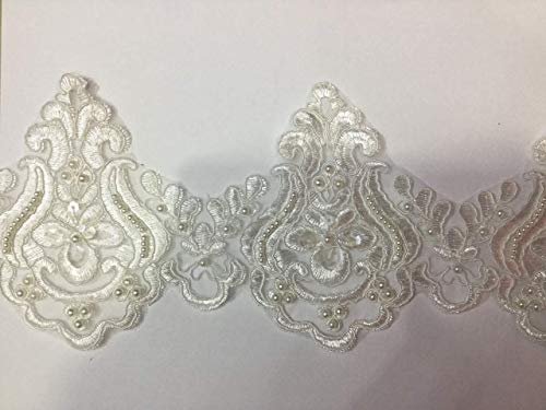 Ribete de encaje con cuentas con lentejuelas, decoración vintage para boda o novia, manualidades, costura de tela de color marfil TR3 (5 yardas) Cover