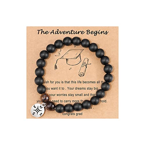 Image of Graduation Gifts for Her Class of 2025 Compass Charm Bracelet Pink Natural Stone Bracelet College High School Graduation Gifts