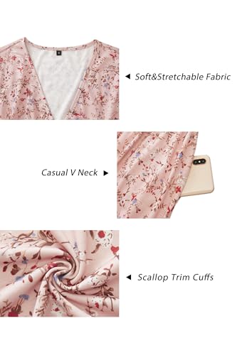 Image of OUGES Casual Summer Dress for Women Wrap V Neck A Line Midi Dresses with Pockets