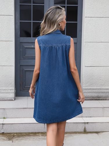 LifeShe Denim Dress for Women Summer Sleeveless V Neck Bow Tie Front Jean Mini Dresses4