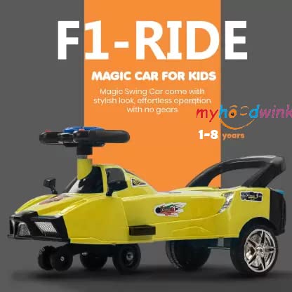 Image of myhoodwink Baby Magic Car for Kids, Ride-on Baby Car, Kids Push Car, Swing Car |Comfortable Seats Durable Ridor Ride on Toy Car for Kids, Twister Ride on, Magic Toy Car, Push Rider, Age 2+ (Yellow)