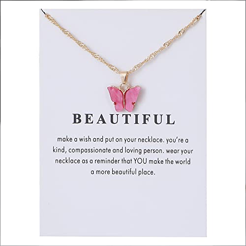 9 pcs Colorful Butterfly Pendant Necklace for Women Bohemian Acrylic Adjustable Retro Card Clavicle Chain Insect Animal Necklace Friend Friendship Party Jewelry Gift3