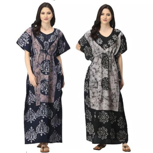 Robe de nuit longue femme en coton vêtement de nuit imprimé batik taille unique lot de 2