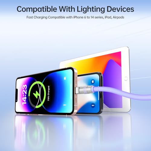 Câble USB C vers Lightning de 2m pour iPhone 11 Pro Max, cordon de charge violet pack de 2 - 5