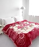 Reversible 2 PLY Thick Warm Heavy Winter Blanket Throw – Silky Soft Korean Fleece Plush Blanket with Greek & Floral Design, Weighted Cozy Double/King Bed Blanket (La-Rose, Luxury (4kg))