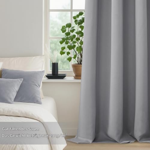 MRTREES Vorhang Blickdicht Gardinen Thermovorhang mit Ösen Verdunklungsvorhang Ösenschal Vorhänge Kurz Modern 160×140cm(H×B) Hellgrau 2er… – Ansicht 4