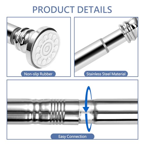 EC Breath Upgraded 56-304.5cm Extendable Shower Curtain Tension Pole, Free Combination Pole Set, Telescopic No Drill Stainless Steel Clothes Hanging Bar Rail for Bath,Closet,Wardrobe,Door,Kitchen