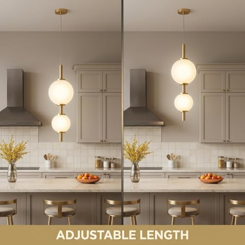 Image of Pendant Light for Ceiling | 3-Color CCT (Warm + Natural + Cold White) | Dual Globe Hanging Lamp | Gold Metal & Acrylic | Bedroom Living Room