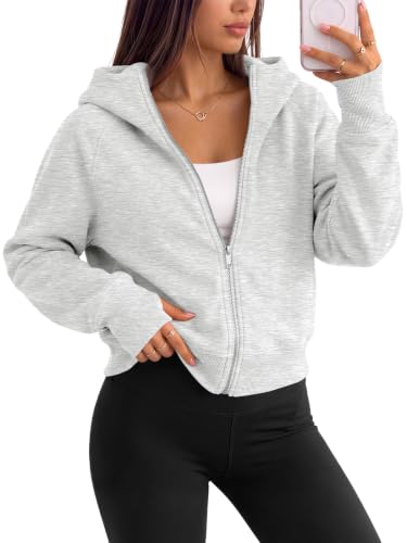 Image of Trendy Queen Womens Zip Up Hoodies Cropped Jackets Fall Clothes 2026 | Hooded Lightweight Fleece Lined Slight Stretch Material Comfort Travel Ariport Outfits Casual Y2k Sweatshirt Winter Fashion
