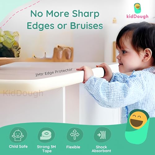 Image of KidDough Baby Proofing Thick Edge Protector for Kids, Furniture and Corner Guard, Rubber Protector for Kids Safety, Corner Protector for Sharp Edges, Baby Safety Products (2 mtr, White, L-Shape)